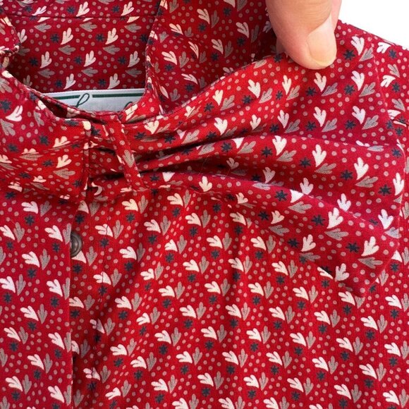 Foxcroft Vintage Womens Red White Button-Up Bow Detail Balloon Sleeve Blouse - Picture 4 of 10